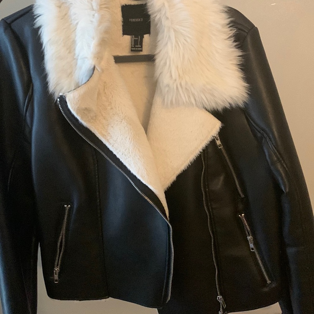 Leather jacket with fur lining
